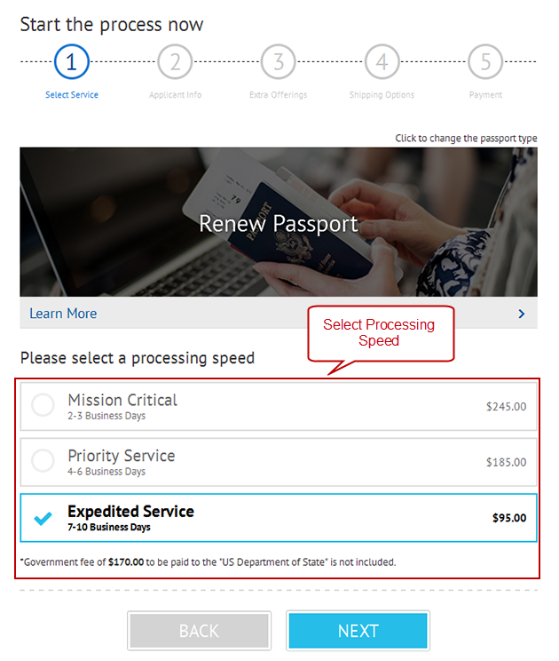 Select processing speed according requirement