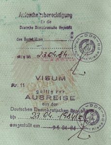 An old passport with a visa for East Germany.